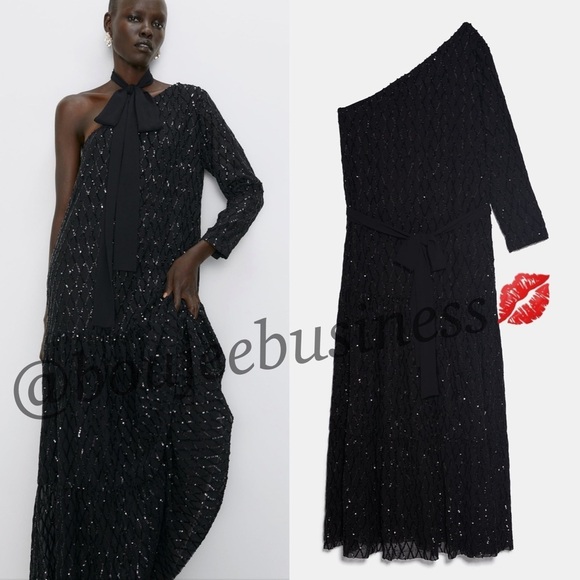 ZARA BNWT Asymmetric One-Shoulder Sequin Dress - Picture 5 of 5